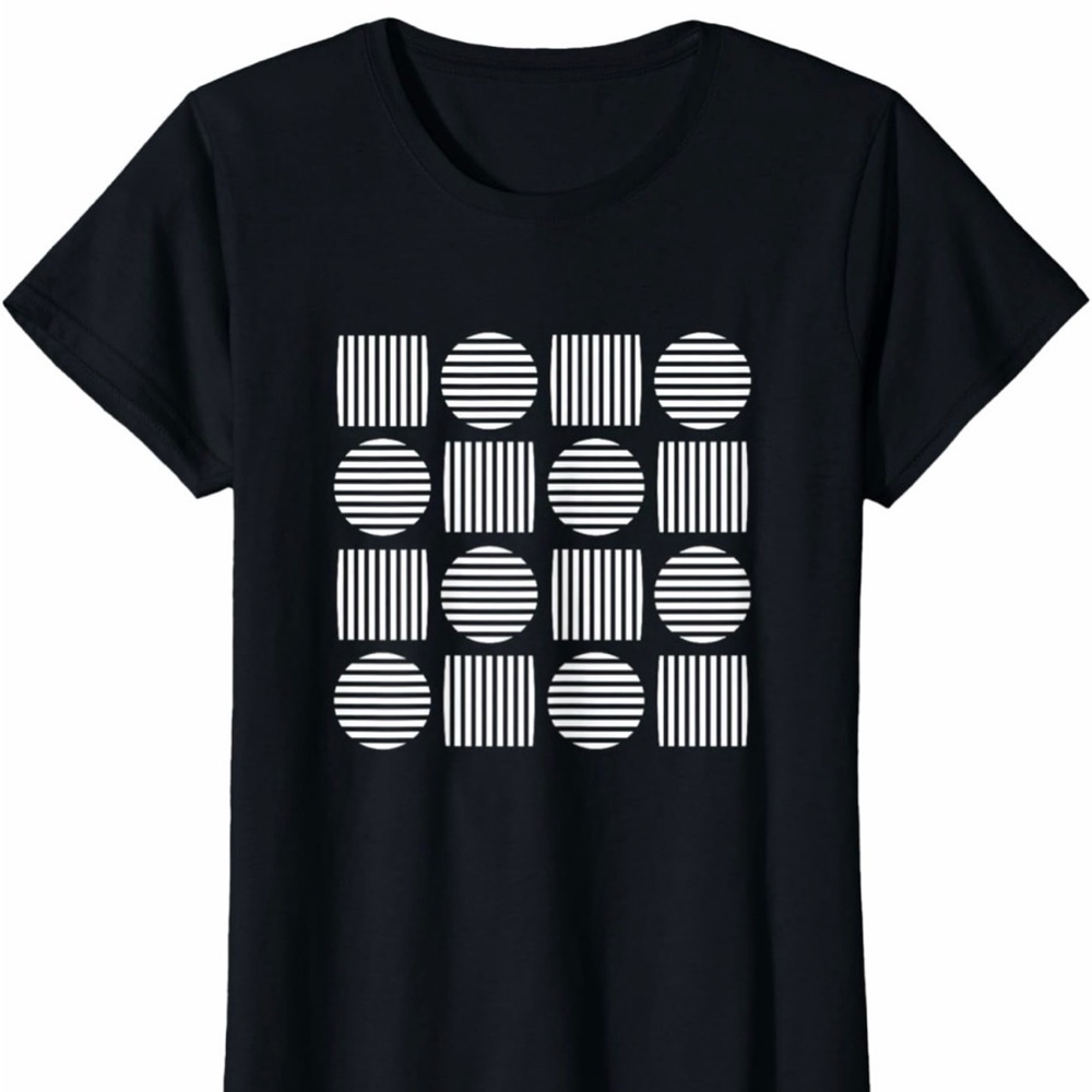 Women's Black Short-Sleeve Tee with White Geometric Print
